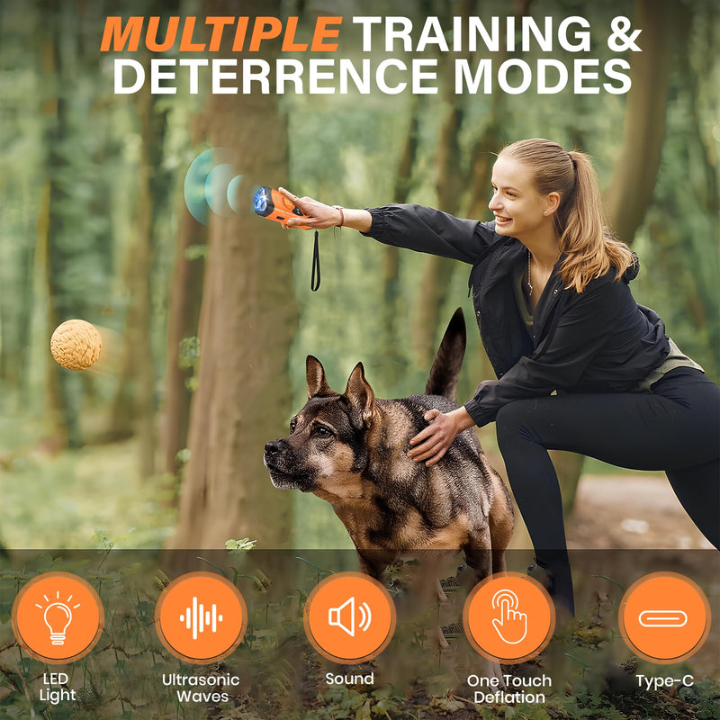 Ultrasonic Dog Bark Deterrent Device – Anti Barking Control with 3 Emitters, 4 Modes, USB-C Rechargeable, LED Flashlight – Humane No Bark Device for Training Indoor & Outdoor