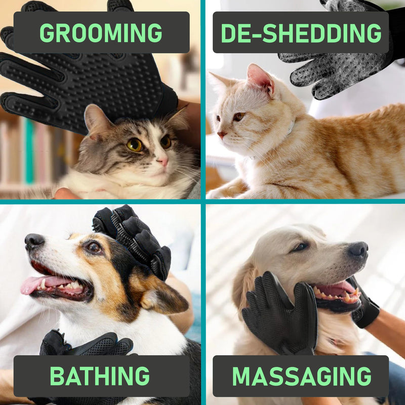 Maxpower Planet Pet Grooming Gloves for Dogs and Cats - Grooming Mitt for Dogs -Cat Gloves - Hair Removal Bruh - All Hair Types Black