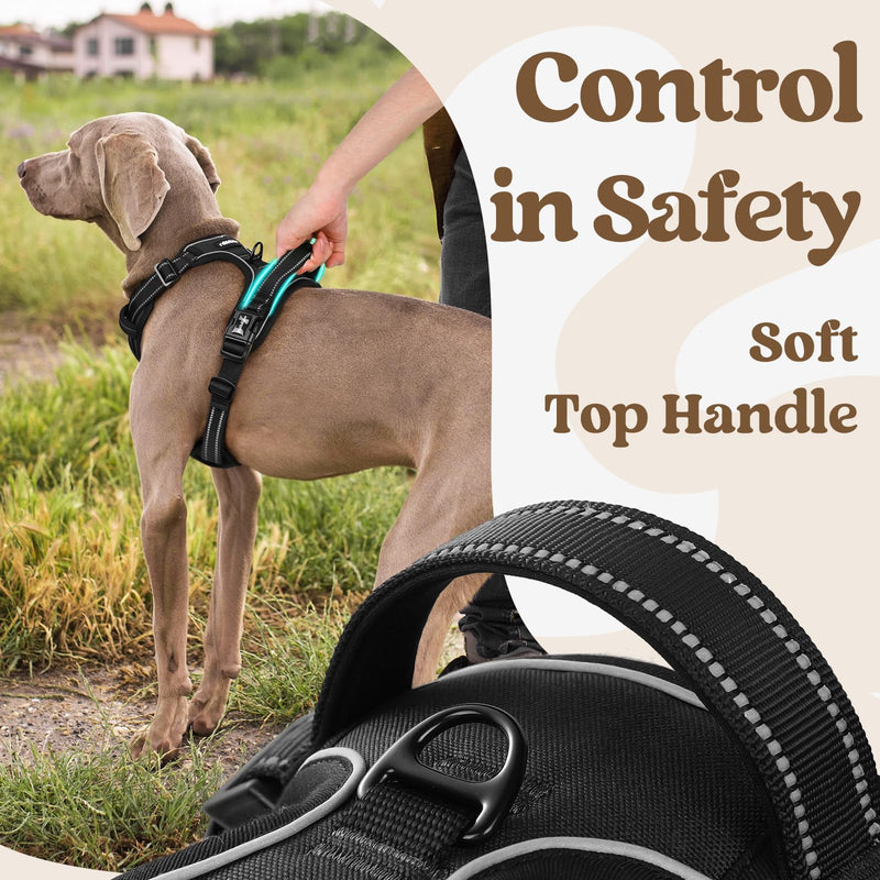 rabbitgoo Dog Harness Medium Sized, No Pull Pet Harness with 3 Buckles, Adjustable Soft Padded Vest with Control Handle, Walking Reflective Pet Vest for Medium Dogs, Black, M - PawsPlanet Australia