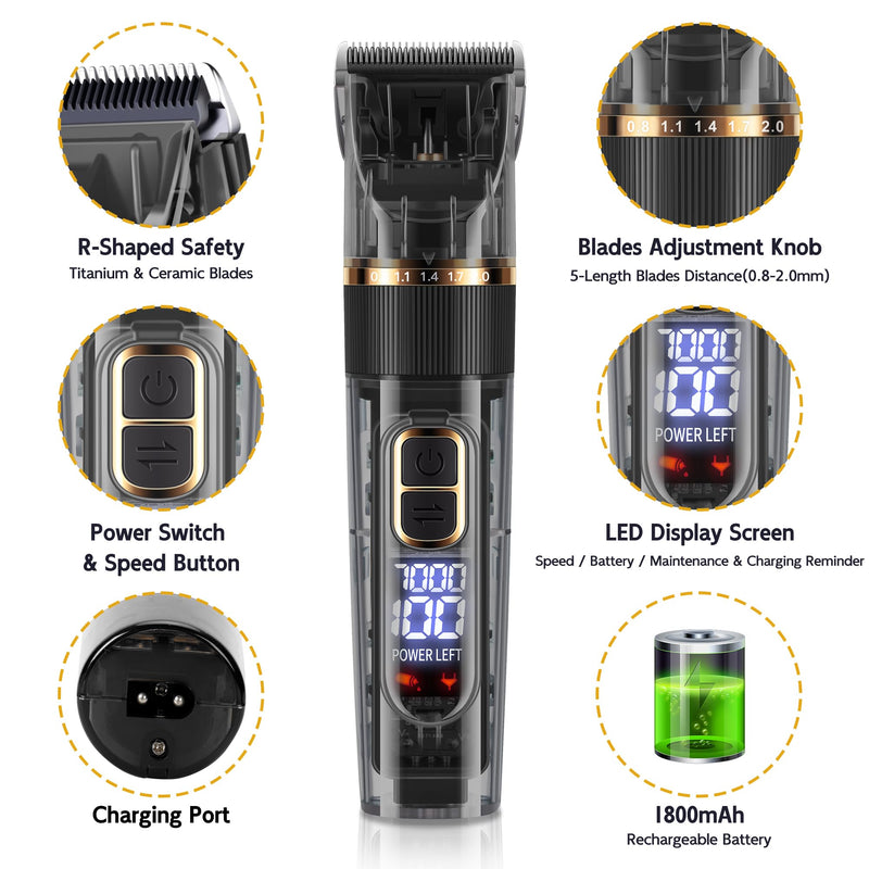 FURBONA Dog Grooming Kit with LED Display, 3-Speed, Low Noise, Rechargeable, Cordless, Waterproof Clippers for Dogs Cats Small & Large Pets with Thick Coats - PawsPlanet Australia