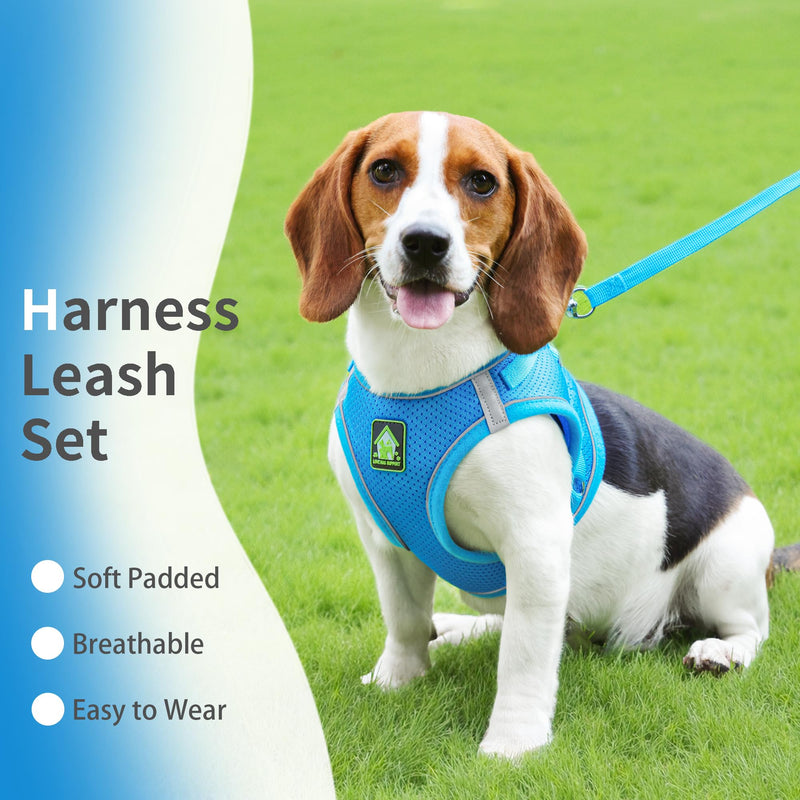 Step in Dog Harness with Leash Set, Adjustable Soft Padded and Breathable Mesh for Small Sized Dog, Reflective No Pull No Choke Cat Vest Harness, Easy Control Pet Vest, Blue S - PawsPlanet Australia
