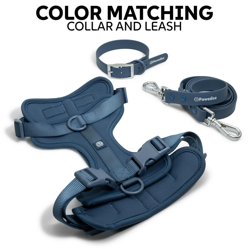 Dog Harness, Collar & Leash Set – Adjustable No Pull Harness with 3 Leash Clips, Waterproof Matching Collar & Leash, Breathable Comfort (Blue, Small) Blue - PawsPlanet Australia