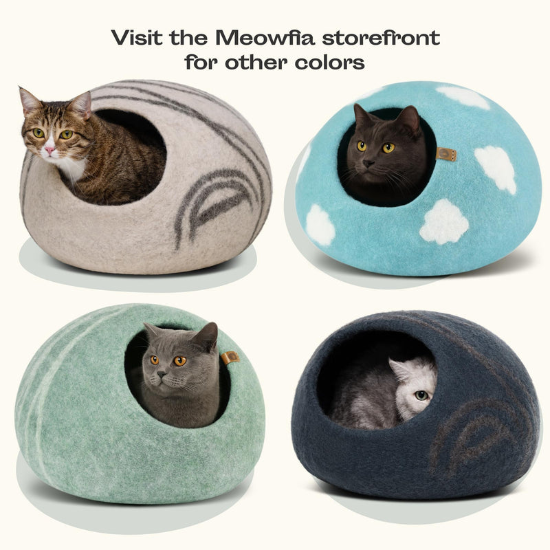 MEOWFIA Cat Cave – Premium Felt Cat Bed for Indoor Cats, Handmade Merino Wool (Nap Blue, Medium) - PawsPlanet Australia