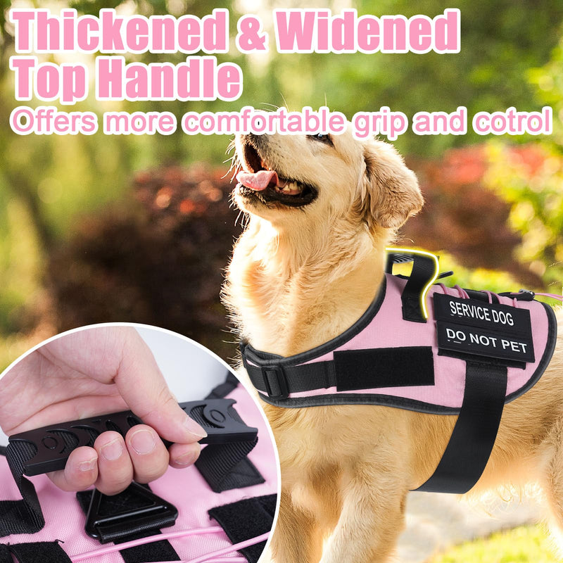 No Pull Dog Harness Small Medium Sized Dog, Service Dog Harness and Leash Set with 4 Patches, Adjustable Easy Walk Dogs Harnesses with Handle, Dogs Vest Harnesses French Bulldog, Chihuahua(Pink, M) Pink - PawsPlanet Australia