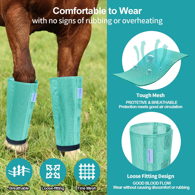 Mesh Horse Fly Boots Set of 4, Loose Fitting Leggings for Horses, Reduce Stressful Stomping, Breathable Adjustable and Universal Fit for 4 Legs, Reliable Stay Put (Mint) Mint