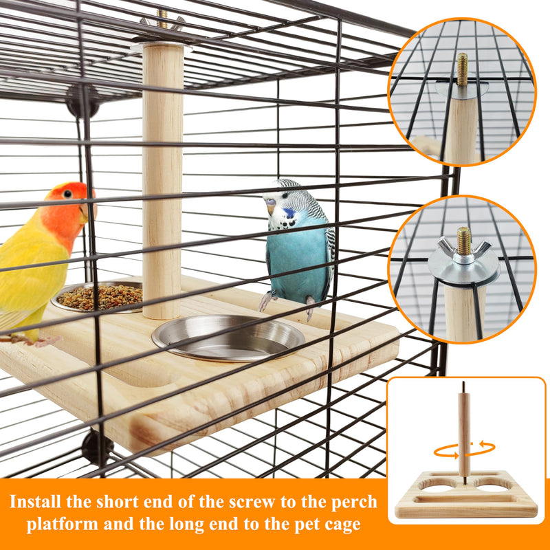 Bird Perch with Stainless Steel Feeding Bowl Cups,Parrot Wood Perch Stand Toy,Bird Cage Accessory,Parakeet Supplies for Parakeet Lovebird Cockatiel Conure Budgie Small Parrots (Large size) - PawsPlanet Australia