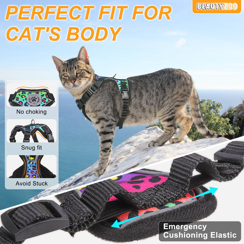 BEAUTYZOO Escape Proof Cat Harness and Leash for Walking, Soft Adjustable Cute Vest for Small to Large Cats, Reflective Breathable Easy-Control Outdoor Jacket, Kitten Harness and Leash Set, Leopard, M Medium (Chest: 16 - 20") Leopard Print