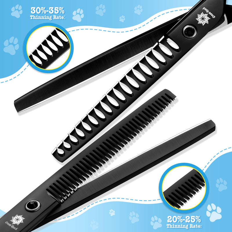 Dream Reach Dog Grooming Scissors - 7 Inch Professional 6 in 1 Pet Grooming Kit Sharp and Durable Shears Set Thinning, Chunker, Straight, Curved Shears and Comb for Dog Cat Pet, Black 7Inch-Set-Black - PawsPlanet Australia