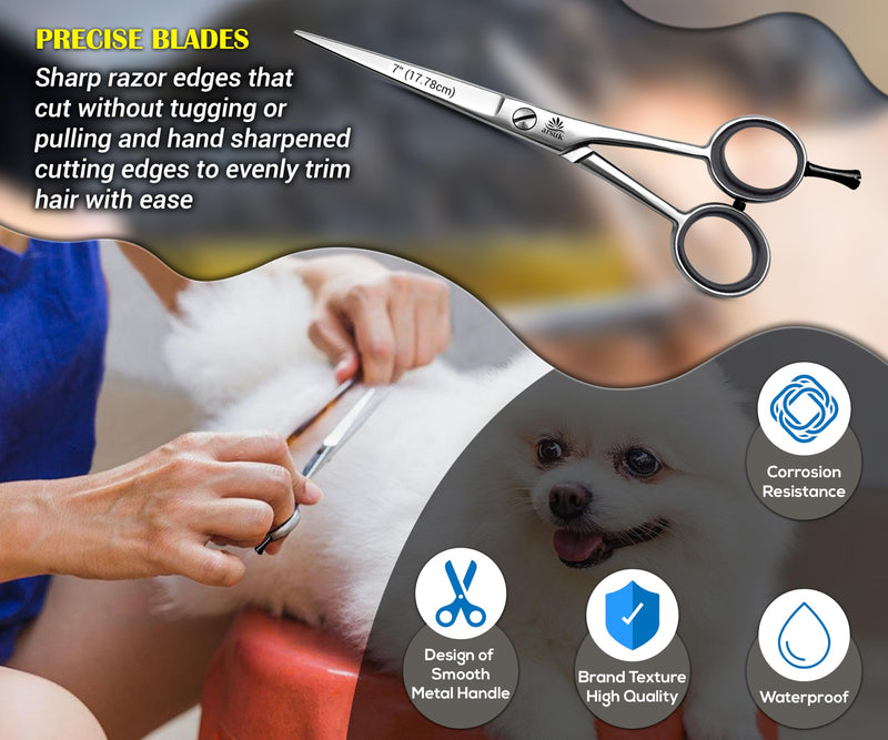 ARSUK Dog Hair Cutting Scissors 7 Inch – Stainless Steel Pet Grooming Scissors, Durable Lightweight & Safe to Use Straight - PawsPlanet Australia