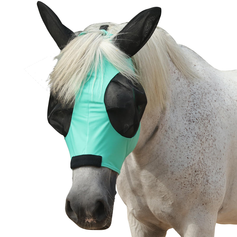 Horse Fly Mask with Ears - Large Eye Space for Full Vision, Breathable Stretch Comfort Fit, UV Protection, Forelock Opening, Easy Pull-On Green Full