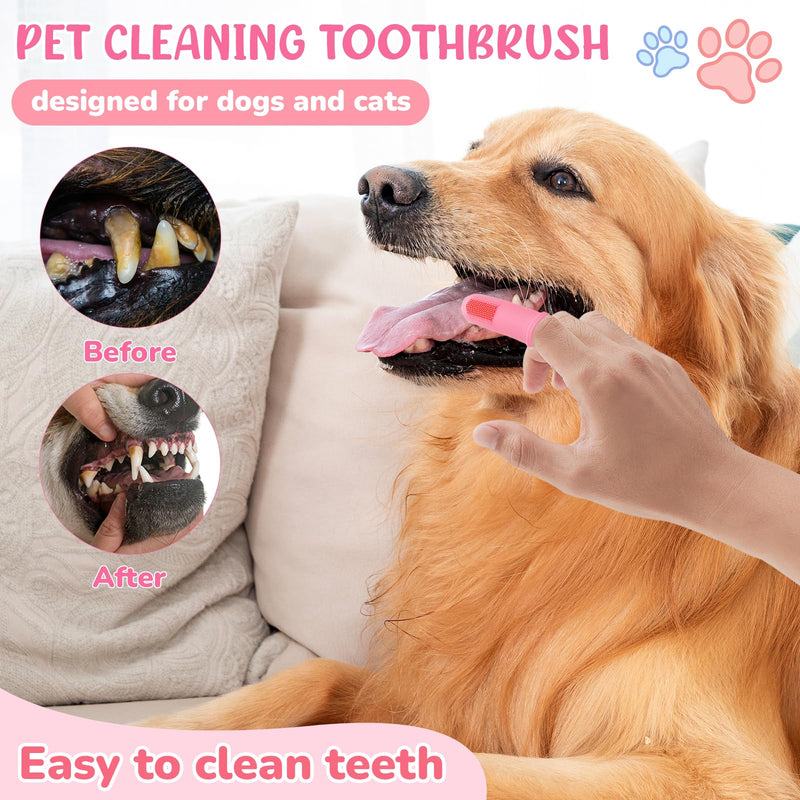 Dog Grooming Kit for Shedding – 8-Piece Pet Grooming Supplies with Deshedding Brush, Bath Gloves, Towels & Silicone Toothbrush | Ideal for Dogs, Cats, Small and Large Pets (Pink) 8 PACK Pink