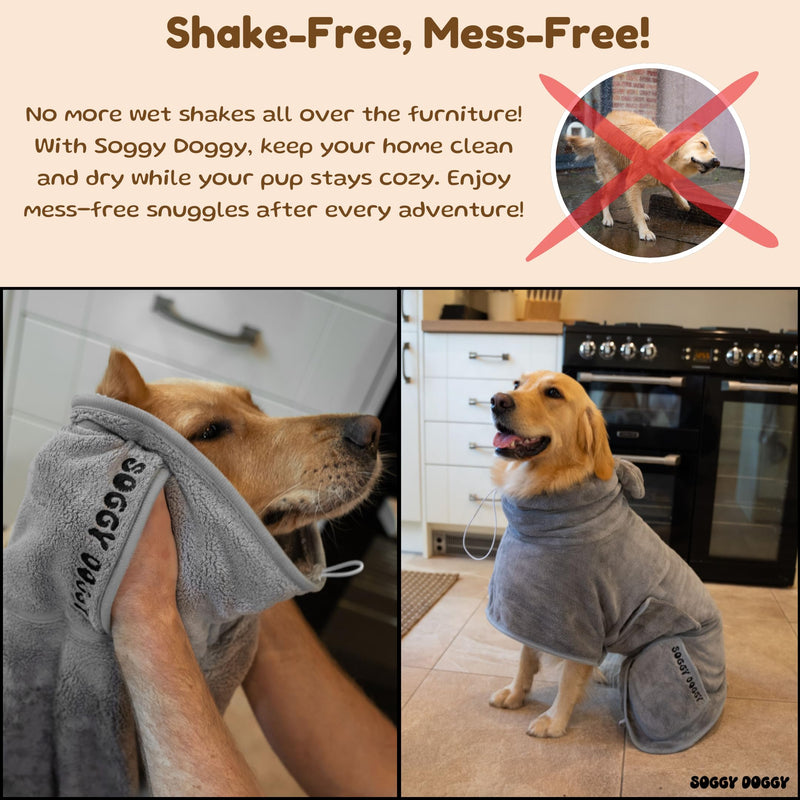 SOGGYDOGGY® US: Luxury Dog Bathrobe, Super Absorbent Microfiber Dog Bath Supplies, Fast Dry in Minutes, Thick & Soft Robe - Pet Grooming, Wash & Pet Hair Dryer - All-Season Dressing Gown (M) Gray M (17-24in) - PawsPlanet Australia