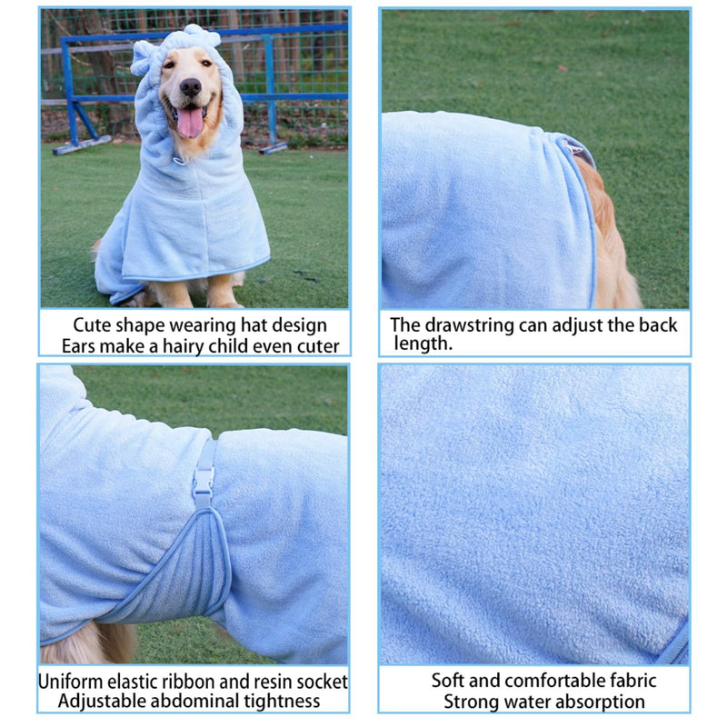 Dog Bathrobe,Super Absorbent Quick Drying Microfiber Coat Hooded Bath Towel for Puppy Small Dogs Medium Large Dog Cat (Blue, XS) Blue - PawsPlanet Australia