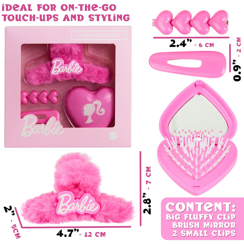 Barbie Hair Clips, Claw Clip & Folding Brush for Girls Teens Hair Accessories Dress Up, Pink Beauty Set, Cute Stuff, Gifts for Girls - PawsPlanet Australia