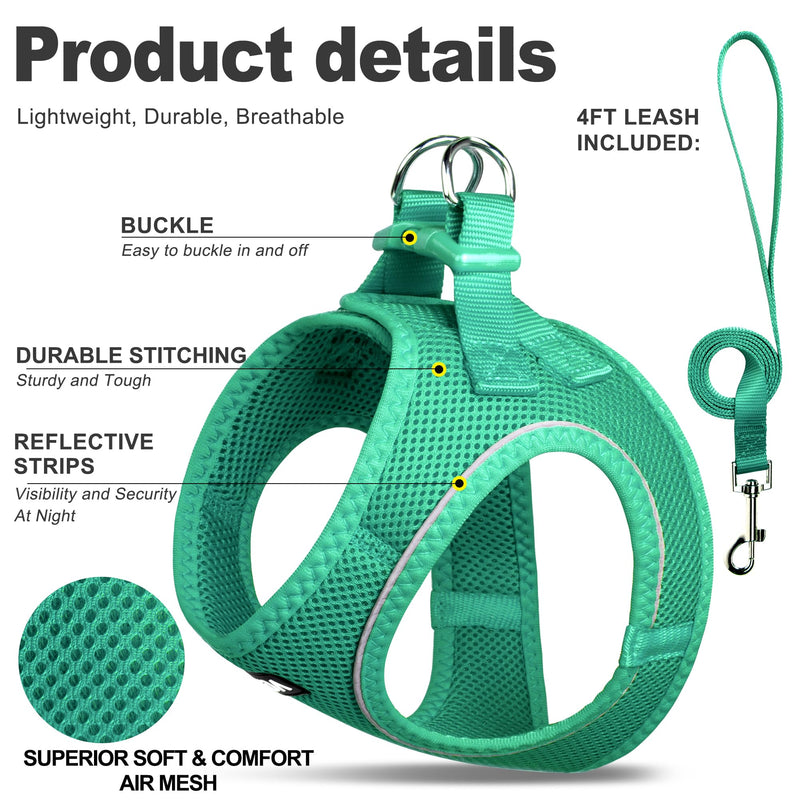 Fida Cat Harness and Leash Set for Walking Kitten and Puppy, Escape Proof Kitten Harness with Breathable Lightweight Soft Mesh, Adjustable Reflective Step-in Design. (XS, Green) XS (Neck:12.2"-13"; Girth:14.2"-16.1") Turquoise - PawsPlanet Australia