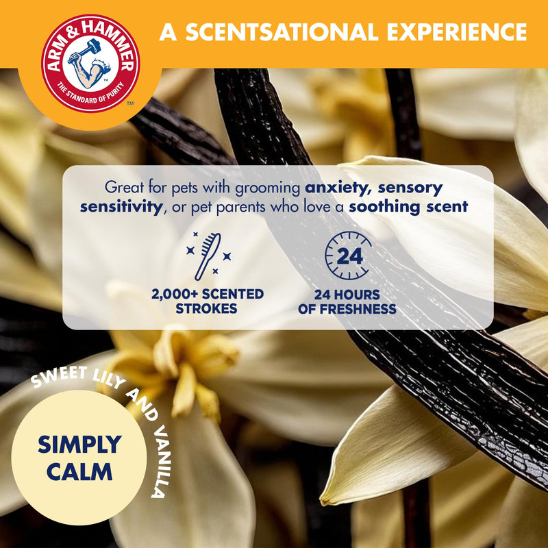 Arm & Hammer “Simply Calm” Dog Grooming Deodorizing Glove with Fragrance Transfer Technology –Scented Silicone Hand Brush for Bathing & Shedding, Sweet Lily & Vanilla Scent Navy & Yellow Grooming Pet Glove - Sweet Lily & Vanilla - PawsPlanet Australia