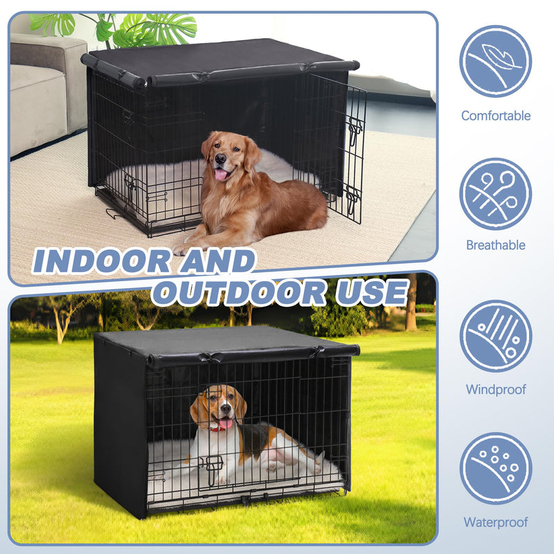 Dog Crate Cover - Double Door Waterproof Pet Kennel Cover, Durable 600D Polyester Protective Cage Cover for 24/30/36/42/48 Inch Dog Crate - Black 30 Inch - PawsPlanet Australia