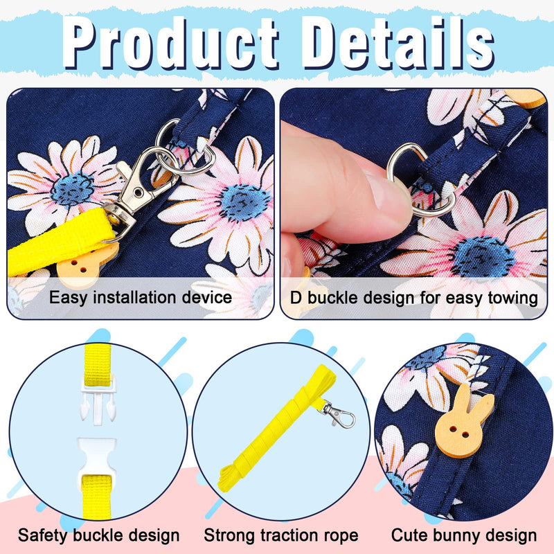 3 Piece Cute Rabbit Leash and Harness Set, Bunny Rabbit Dress Clothes Walking Harness Vest Escape Proof Pet Supply for Rabbit Hedgehog Ferret Guinea Pig (Pink Flower, Blue Flower, Daisy) Pink Flower, Blue Flower, Daisy - PawsPlanet Australia