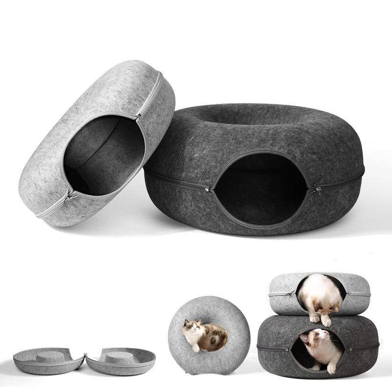 Indoor Cat Tunnel Bed - Cat Bed - Cat Donut Tunnel - Universal for All Seasons - Cat Play Tunnel - Cat Donut Bed - Peekaboo Cat Cave - Cat Tunnel (20x20x10 Medium, Dark Gray) - PawsPlanet Australia