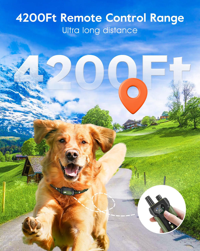 SLOPEHILL Dog Shock Collar,4200FT Dog Training Collar with Remote,IPX8 Waterproof E-Collar with Beep,Vibration,Shock,Flash Light,No Shock Mode,Electric Shock Collar for Small Medium Large Dogs,Green Green