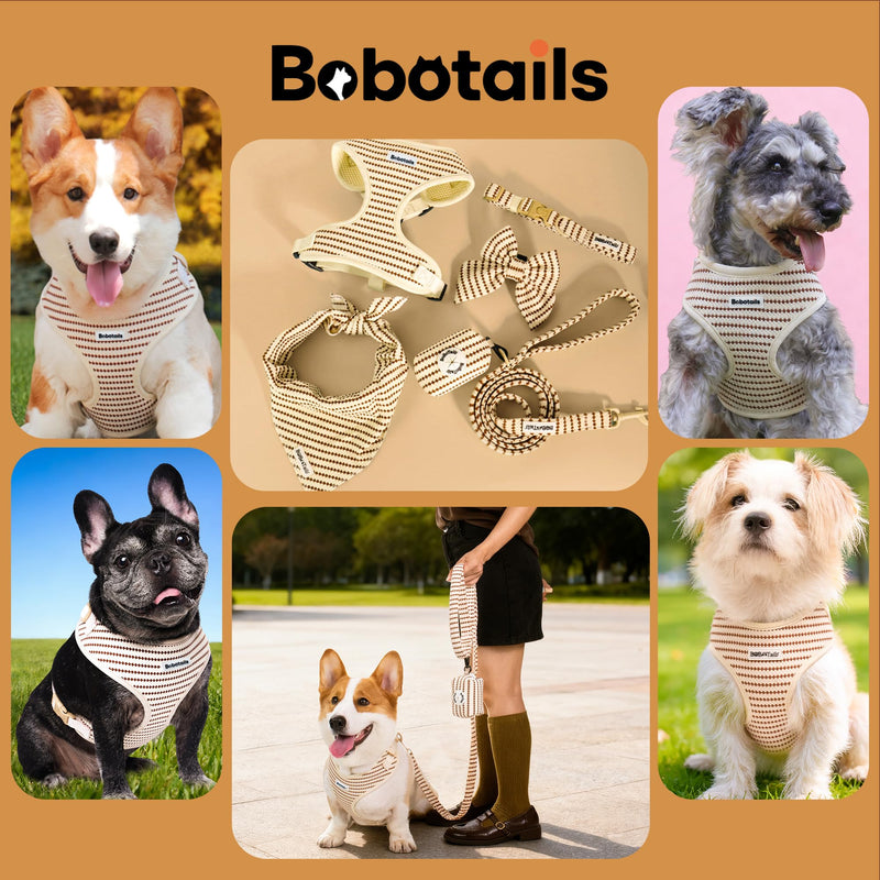 No Pull Dog Vest Harness for Small&Medium Dogs, Side Clip Adjustable Pet Vest, Soft Breathable, Fashion Dog Harnesses for Walking, Running, Shopping (Beige, S) Small Grain S (Chest 16.1"-21.2") - PawsPlanet Australia