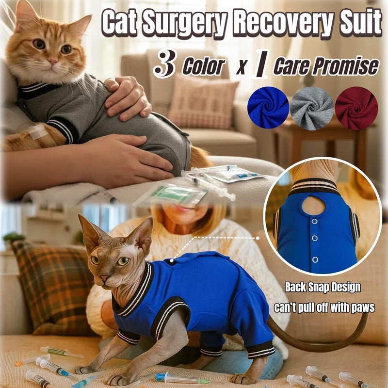 T'CHAQUE Cat Clothes Surgery Recovery Suit for Female Male, Cat Onesie Pet Surgical Pajamas Hind Legs Long Sleeve, Abdominal Wound Skin Diseases, E-Collar Alternative, Spay Recovery Suit, RoyalBlue-XL X-Large
