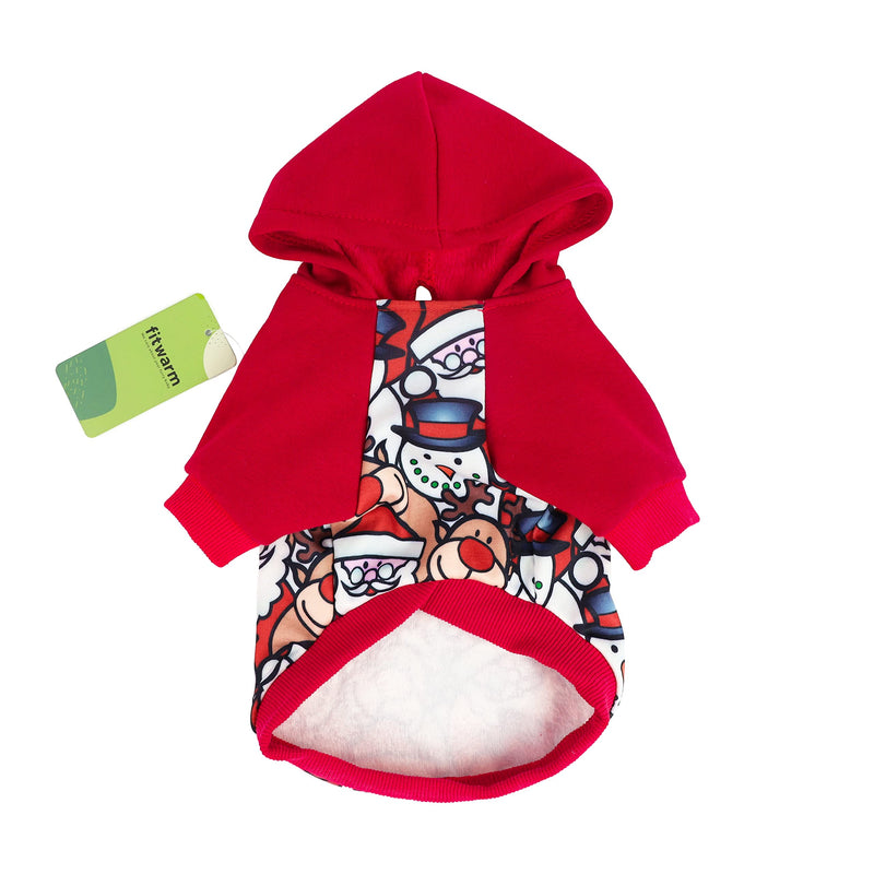 Fitwarm Dog Christmas Outfit Holiday Dog Hoodie Lightweight Velvet Breathable Puppy Clothes Pet Sweatshirt Doggie Hooded Outfits Cat Apparel Red Small