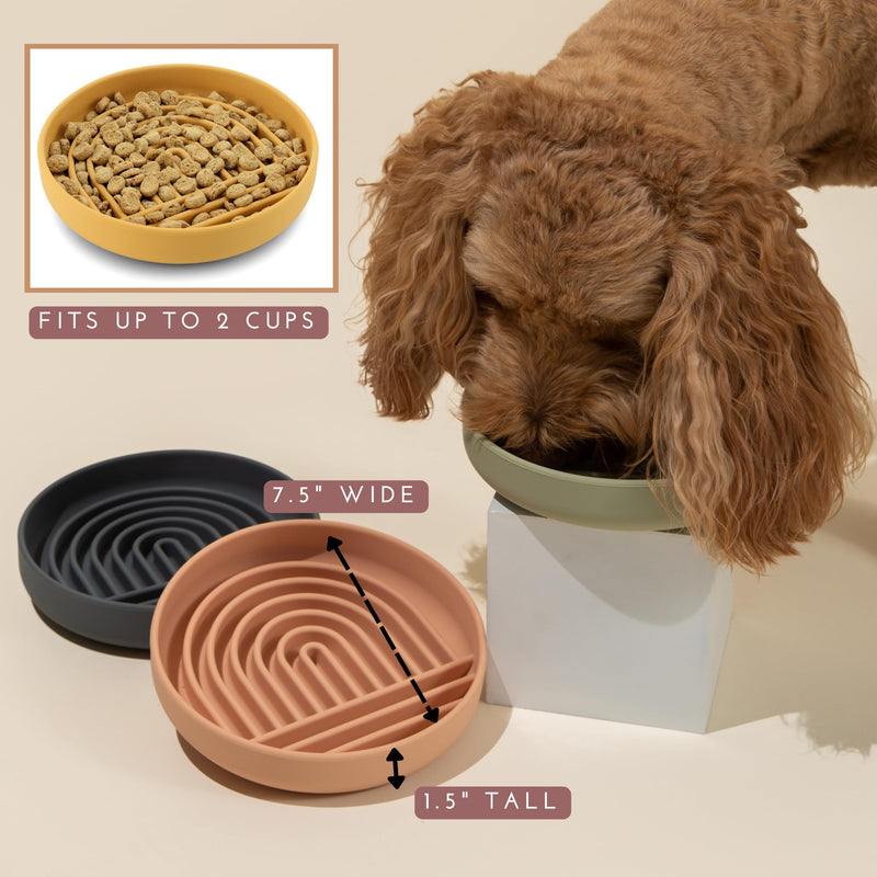 The Slowdown Bowl - Silicone Slow Feeder for Dogs & Puppies, Slow Eating, Modern Lick Mat Design, Reduces Gulping, Dishwasher Fit, for All Breed, Mealtime Challenge, Medium-Terracotta Terracotta - Rainbow Design - PawsPlanet Australia