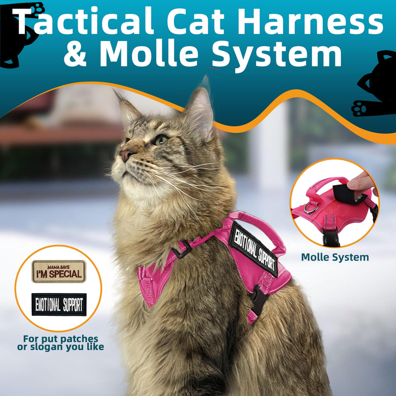 Tactical Cat Harness Pink for Walking Esacpe Proof,Adjustable Soft Mesh Large Cat Vest with Rubber Handle Easy to Control,Molle Patches L - PawsPlanet Australia