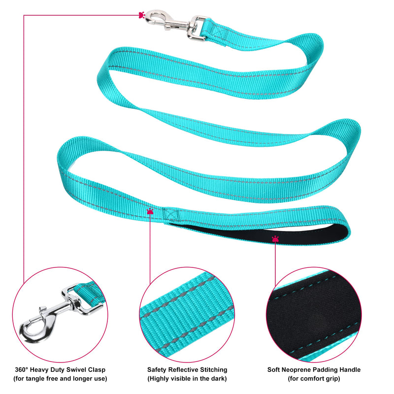 Soft Neoprene Padded Dog Collar and Leash Set for Small Medium Large Dogs, Reflective Durable Nylon Dog Collar with 5ft Leash Easy for Walking, Teal,Neck fit 10.5-15.5’’ S:Neck 10.5-15.5’’, Leash 3/4’’*5ft - PawsPlanet Australia