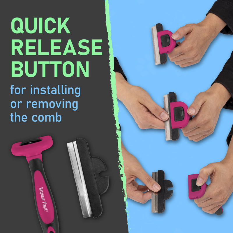 Maxpower Planet Pet Deshedding Brush - Grooming Tool for Dogs and Cats, Reduces Shedding by 95% - Comb for Short and Medium Hair - Pink - PawsPlanet Australia