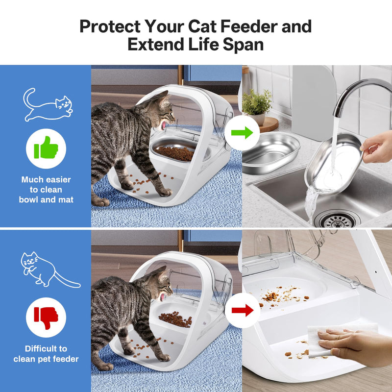 Stainless Steel Bowls and Mat Set for Automatic Pet Feeder & Connect, Feriva 2 Single SUS 304 Bowls and 1 Silicone Mat, Keep Food Fresh, Protect Cat Feeder, Easy to Clean SUS 304 bowl - PawsPlanet Australia