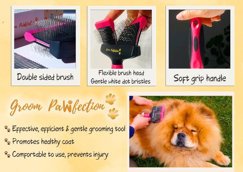 Slicker Dog & Cat Grooming Brush with Dual-Flex Head – Flexible Deshedding Tool & Finishing Comb for Tangle-Free Grooming | Ideal for Poodles, Doodles, Labradoodles, Cockapoos & Cats Pink - PawsPlanet Australia