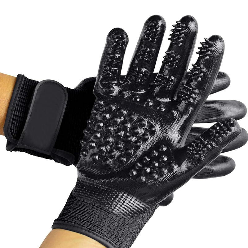 Pet Grooming Glove – Patented Rubber-Massage Shedding Bath & Hair Remover for Dogs, Cats & Livestock – Lightweight, Flexible, Secure Fit (Black) Black - PawsPlanet Australia