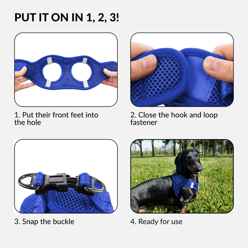 CollarDirect Step-in Reflective Dog Harness - Any Weather Air Mesh for Small and Medium Dogs Easy to Put On and Off (Size XS, Dark Blue)