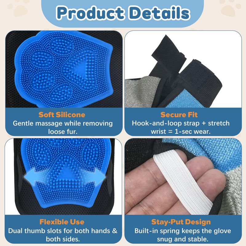Electrostatic Pet Hair Remover Glove, 2 in 1 Double Sided Pet Hair Removal Glove for Cats & Dogs, Washable Reusable Pet Grooming Glove for Couch, Furniture, Carpet, Car Seat, Curtain (1 PCS)