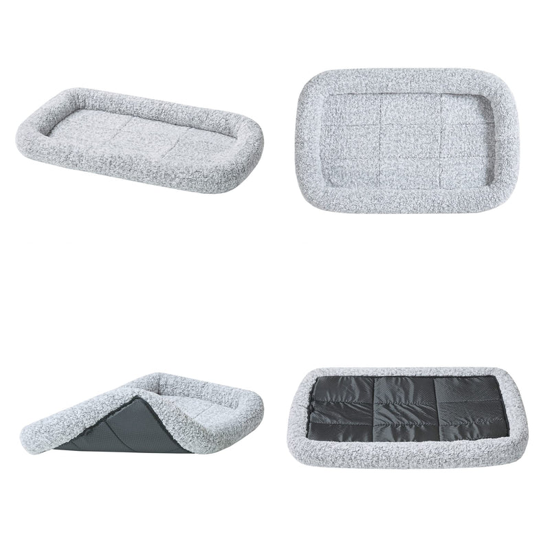 Friends Forever Bolster Dog Crate Mat 36 Inch, Washable Dog Crate Bed, Sherpa Fleece, Nova Grey Crate Mat w/ Bolster 35.5"L x 23"W x 3"H - PawsPlanet Australia