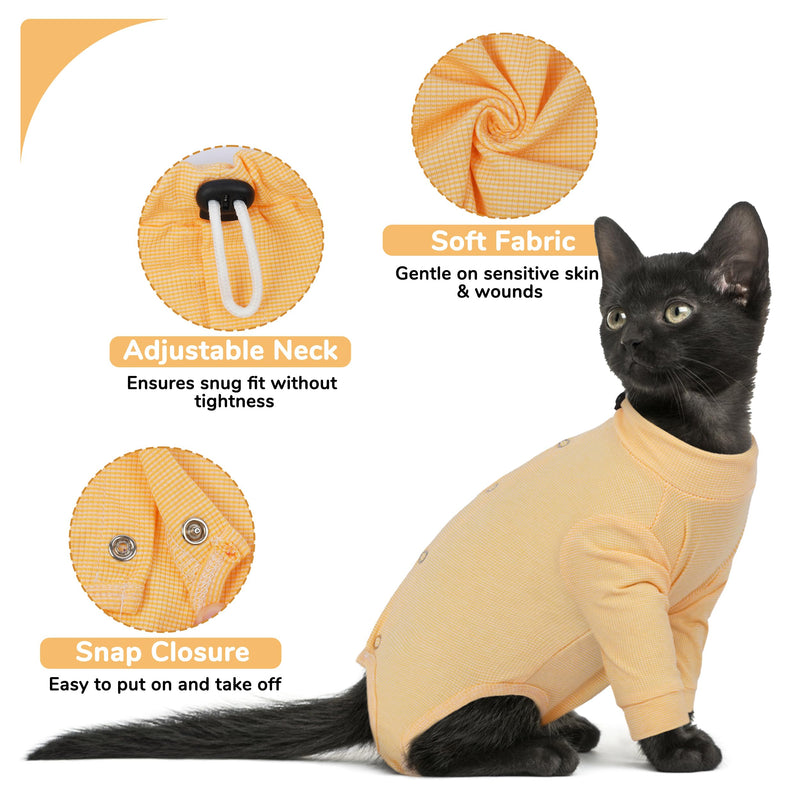 PUMYPOREITY Adjustable Cat Recovery Shirt, Front Leg Injury Suit, Stretchable & Comfortable, Anti-Licking Long Sleeve Wound Cover, Prevents Scratching & Biting, Machine Washable, Orange, L Large