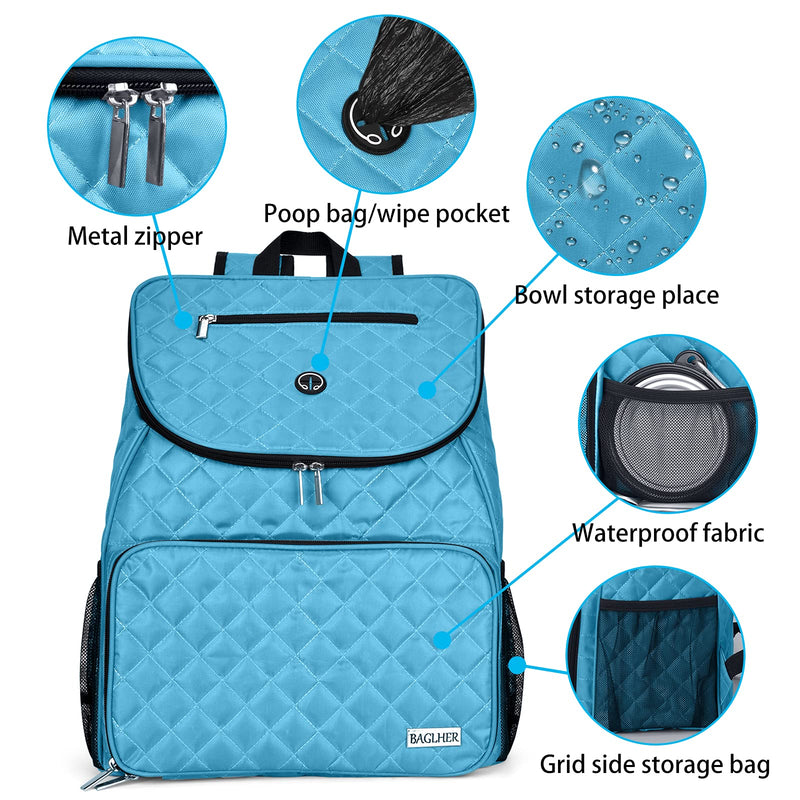 BAGLHER 丨Dog Travel Bag,Airline Approved Pet Supplies Backpack,Dog Travel Backpack with 2 Silicone Collapsible Bowls and 2 Food Baskets. Sky Blue - PawsPlanet Australia
