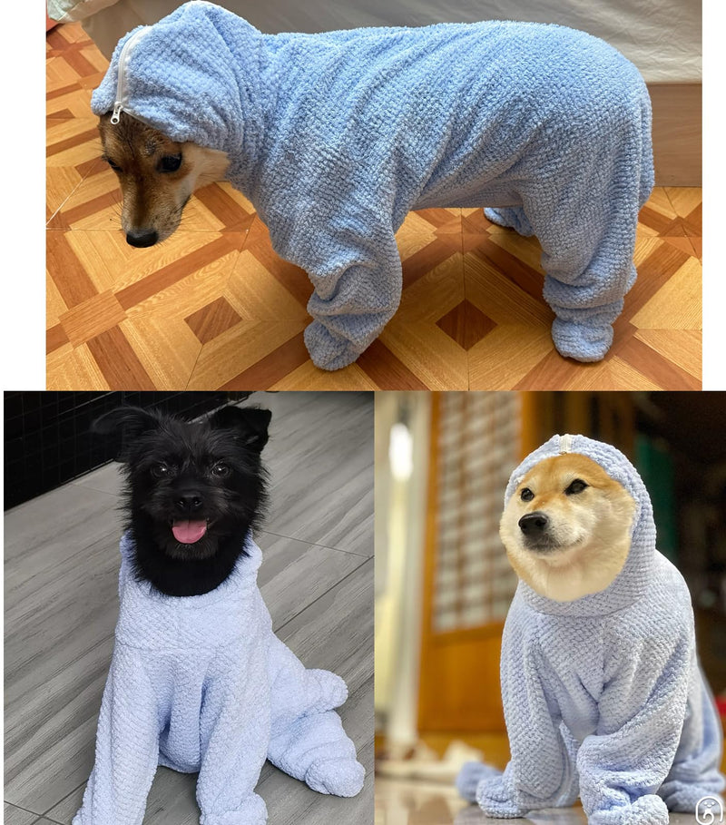 HDKUW Dog Towel Robe with Hood & Paw Covers, Full Coverage Pet Bathrobe, Super Absorbent Thick Plush Toweling Wrap with Back Zipper for Cats Small Medium Large Dogs 3XL 3XL:Back 32.0" (32-45LB) - PawsPlanet Australia