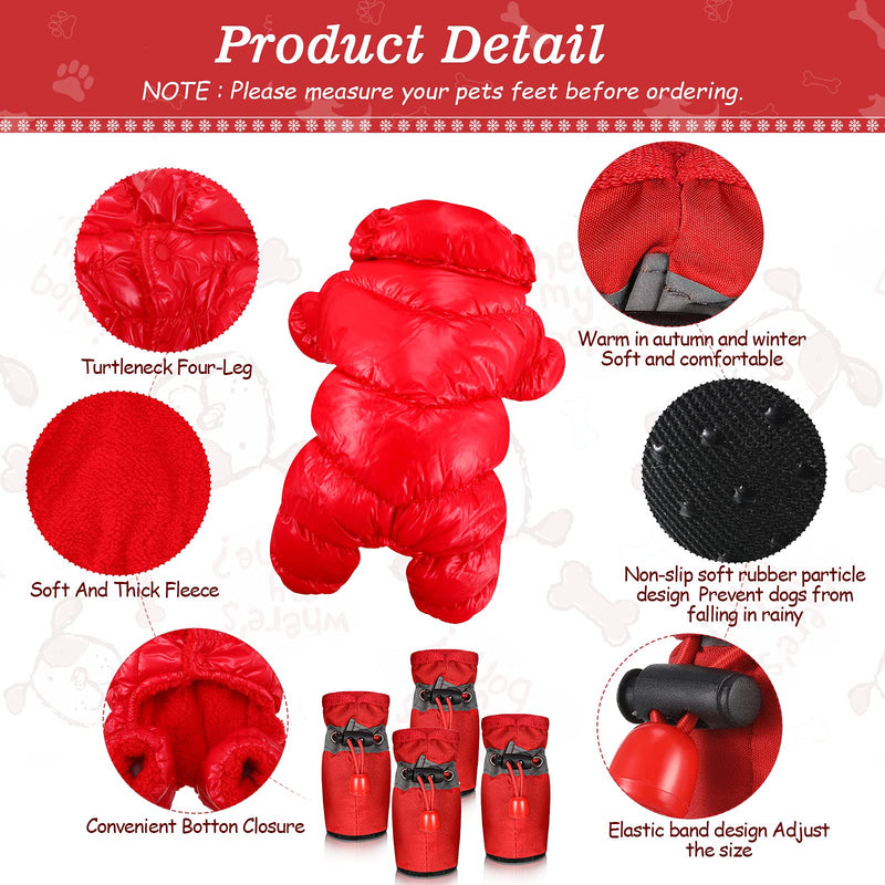 Winter Puppy Warm Coat and Shoes Set Dog Snow Jacket Waterproof Pet Snowsuit Full Body Puffer Jacket Vest Boots Paw Protectors with Reflective Strap for Small Dog Puppy Outdoors Walking