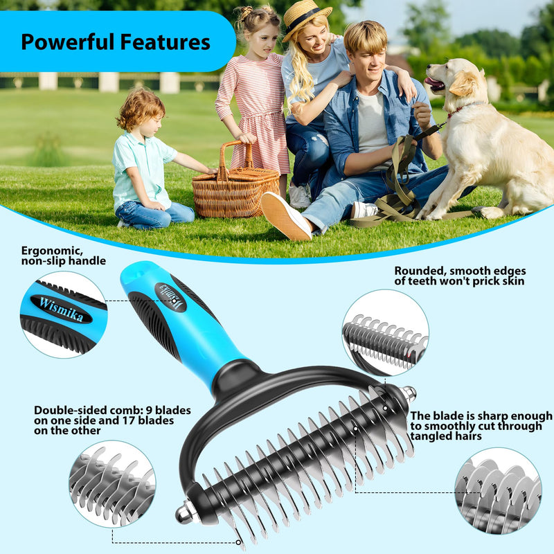 Dog Brush, Cat Brush, 2-in-1 Brush for Pet Care, Pet Hair Brush, Undercoat Brush for Dogs and Cats, Dog Comb, Fur Brush for Long Hair and Short Hair, Self-Cleaning Pet Brush (Blue) - PawsPlanet Australia