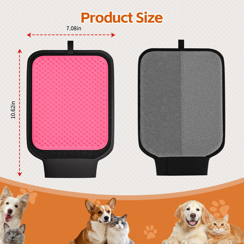 Dual-Sided Pet Hair Removal Glove, Pet Hair Remover with Adjustable Wrist Strap, Soft Silicone Shedding Brush for Dogs & Cats, Pet Hair Gloves for Couch, Carpet, Clothing (Pink) - PawsPlanet Australia