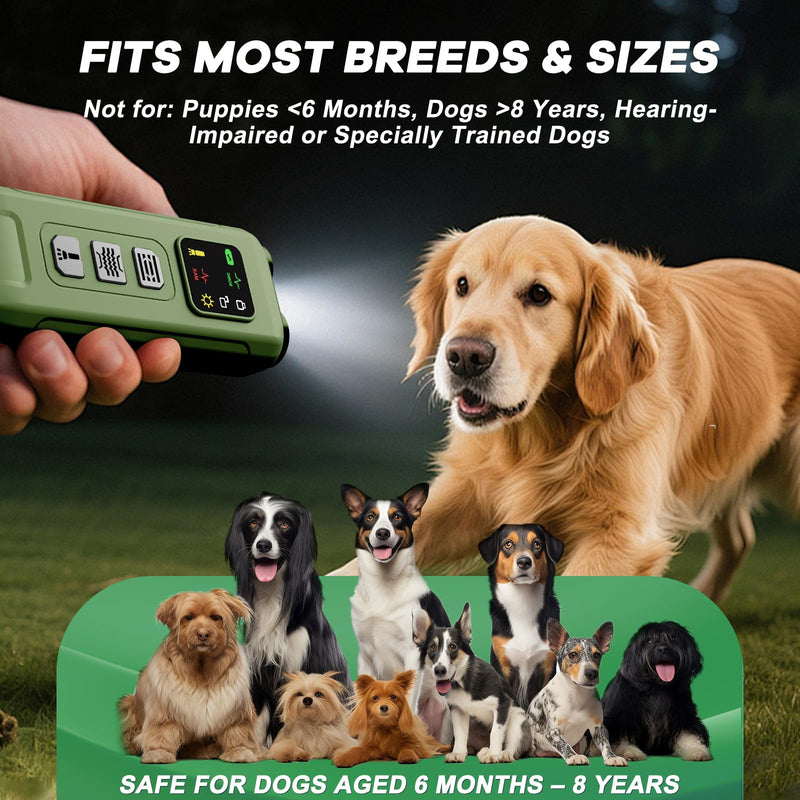 Ultrasonic Dog Bark Deterrent & Anti-Barking Training Device, 3 Modes to Stop Dog Barking, Handheld Tool, Safe, Rechargeable, Compact and Portable, Suitable for Indoor/Outdoor Use(Green) Green