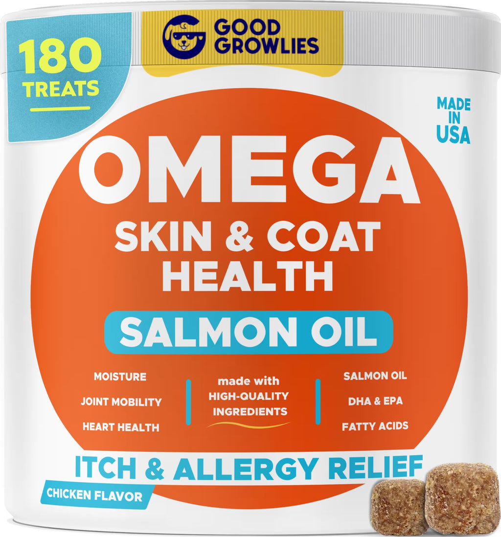 Omega 3 Alaskan Fish Oil Treats for Dogs (180 Ct) - Dry&Itchy Skin + Allergy - Shiny Coats - EPA&DHA Fatty Acids - Natural Salmon Oil Chews - PoultryLiver - PawsPlanet Australia
