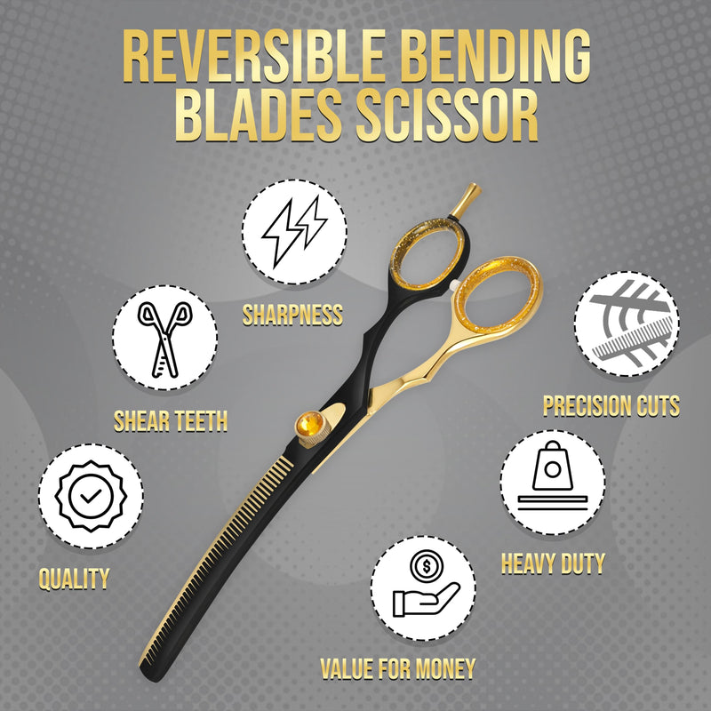 ZAVRIX Professional Dog Grooming Scissors – 7.5” Curved Thinning Shears with 34 Teeth, Pet Chunkers for Dogs & Cats, Premium 440C Stainless Steel Grooming Tools (Golden Black Curved Thinning Scissor) Golden Black Curved Thinning Scissor - PawsPlanet Australia