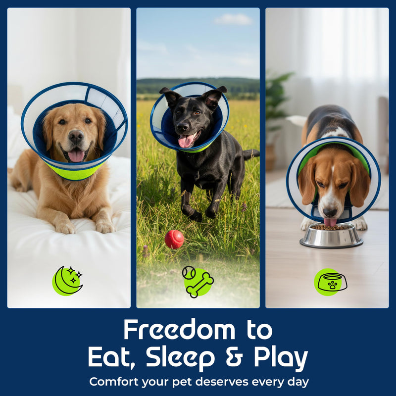 Premier Web Products Soft Dog Cone Collar To Stop Licking - Large Dog Cone, Adjustable and Reversible Design, Non-Woven Breathable Fabric, Elizabethan Recovery Collar after Surgery for Cat, Blue