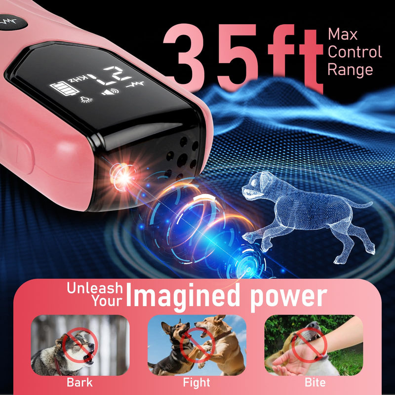 Dog Bark Deterrent Device, Ultrasonic Anti Barking Device for Dogs 35FT Far, Portable Dog Training Device to Stop Barking Neighbors Dog, 5 Modes| Safe & Effective for Small, Medium & Large Dogs，Pink