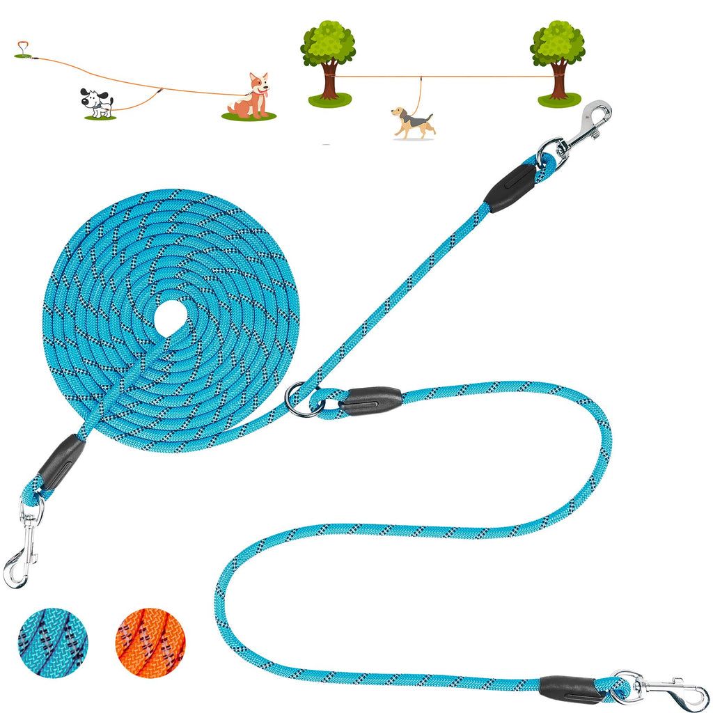 XiaZ Dog Tie Out Cable for 2 Dogs, 15ft 20ft 30ft Portable Dog Trolley System for Camping, Reflective Dog Tie Out Leash Tether for Small and Medium Dogs Blue