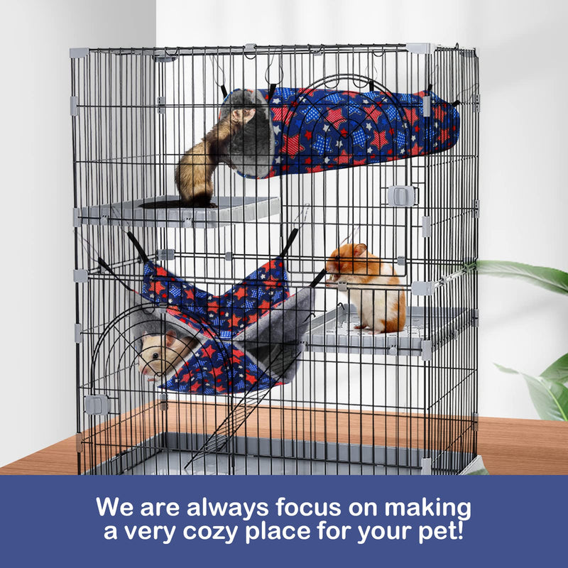 Ferret Rat Hammock Set Guinea Pig Hideout Bed,Soft Hamster Toys Hanging Tunnels and Tubes,Plush Small Animal Pet Chinchilla for Cage Accessories Hide,Play and Sleep,2 Pack,Blue Star Blue - PawsPlanet Australia